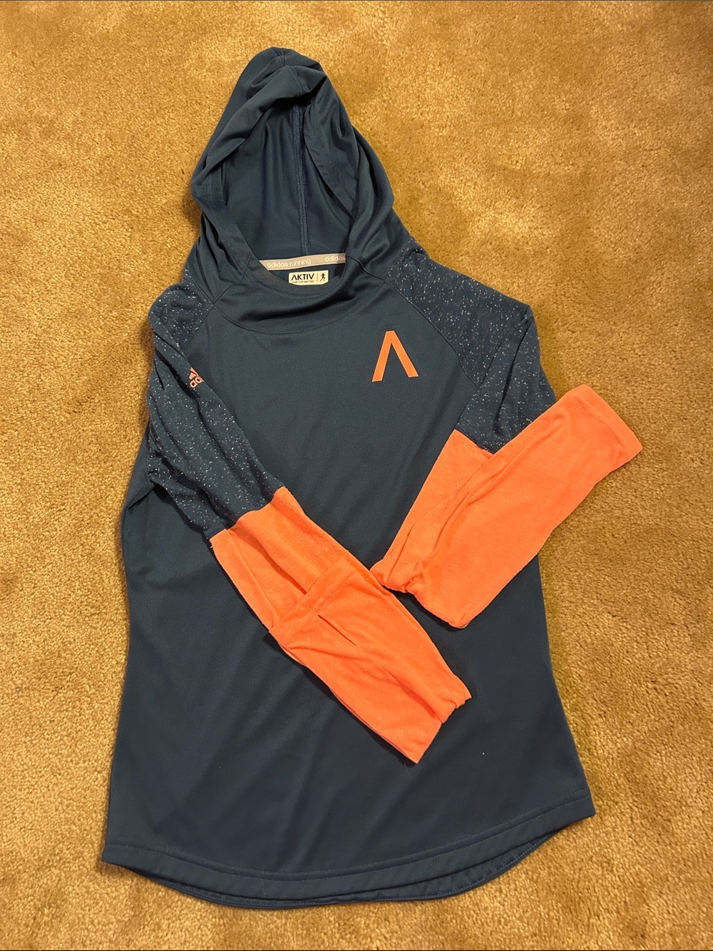 adidas Navy and Orange Long-Sleeve Hooded Top